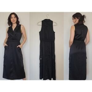 Ramy Brook Nikia Black Sleeveless Midi Dress Pockets